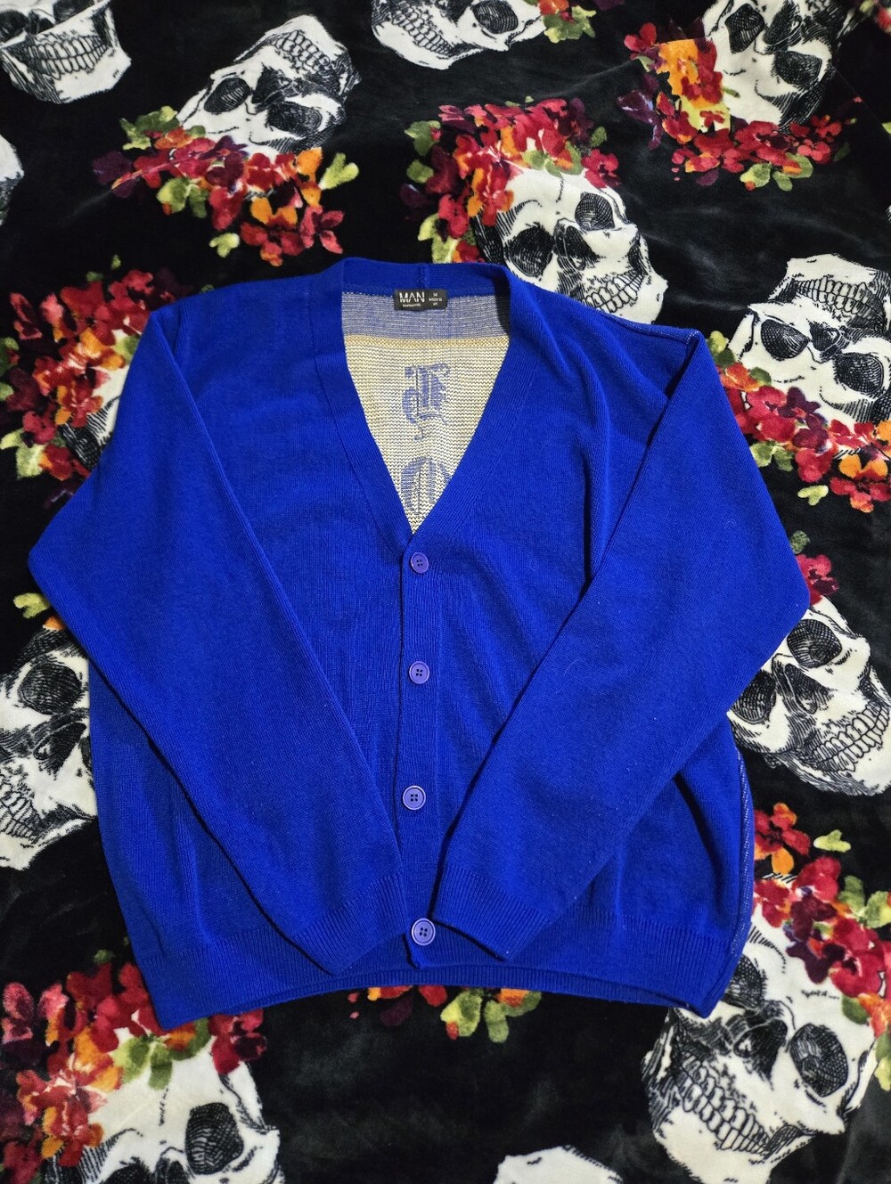 Men's Blue V-Neck Button Cardigan Sweater